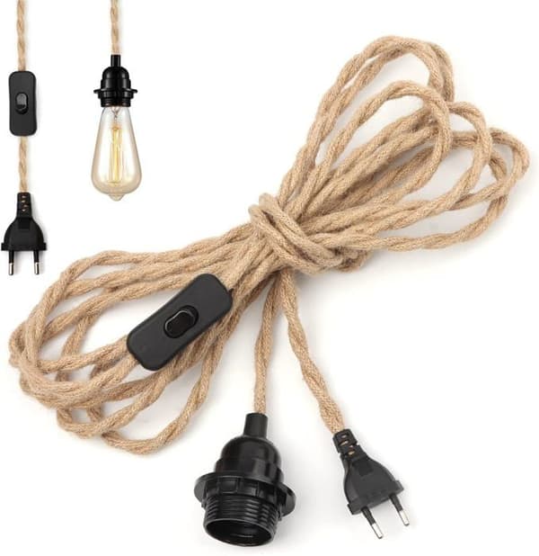 Hamptov Lysekrone Kabel 4,5m, E27 Fatning Afbryder med Ledning, Pærekabel, til DIY Pendellampe
