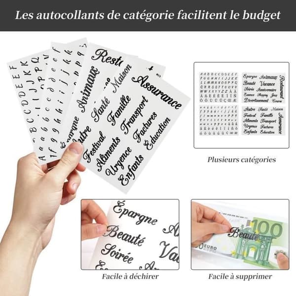 A6 fransk budgetbinder, budgetplanlægger med 12 transparente lynlåslommer, sort