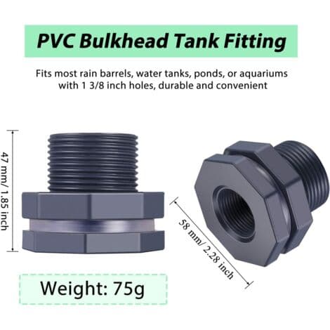 2-delt PVC-skottkobling for regntønner, akvarier, vanntanker (3/4\")