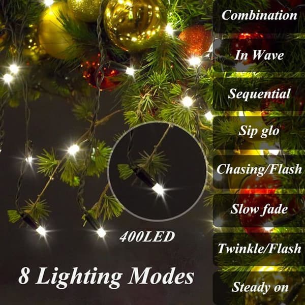 400 LED juletrelys med fjernkontroll, tidsur og 8 moduser