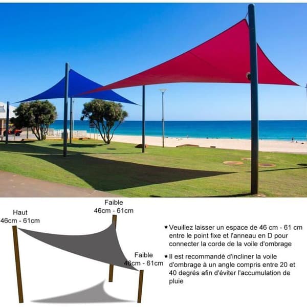 Trekantet solseil 3x3x3 m - Vanntett PU - 95 % UV-blokkering - Blå