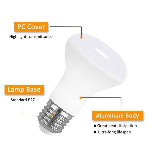 E27 7W LED Spotlampa, Kallvit 6000K, 665LM, Motsvarar 60W E27 Halogenlampa, AC 220V, Ej Dimbar, 3-pack
