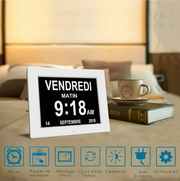 Tommer LCD Digital Kalender Dato og Tid Ur til Forældre (Hvid)