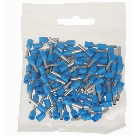 Pakke med 100 isolerede kabelmuffer til 10mm² kabler med 12mm terminaler, E10-12, blå