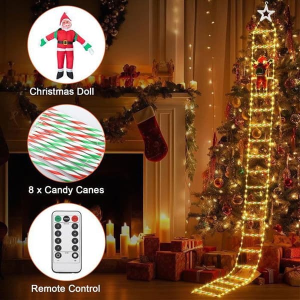 2M USB juletrelys, 124 LED-lys med julenisse, 8 lysmoduser, juledekorasjon, varmhvit