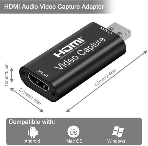 Lyd- og videoopptakskort, 1080p HDMI til USB-adapter, bærbart Plug & Play opptakskort