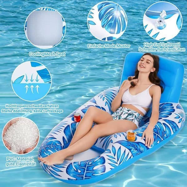Oppustelig Pool Float til Voksne, Oppustelig Poolmadras, 160x140cm, Oppustelige Floats og Madrasser, Stor Oppustelig Float