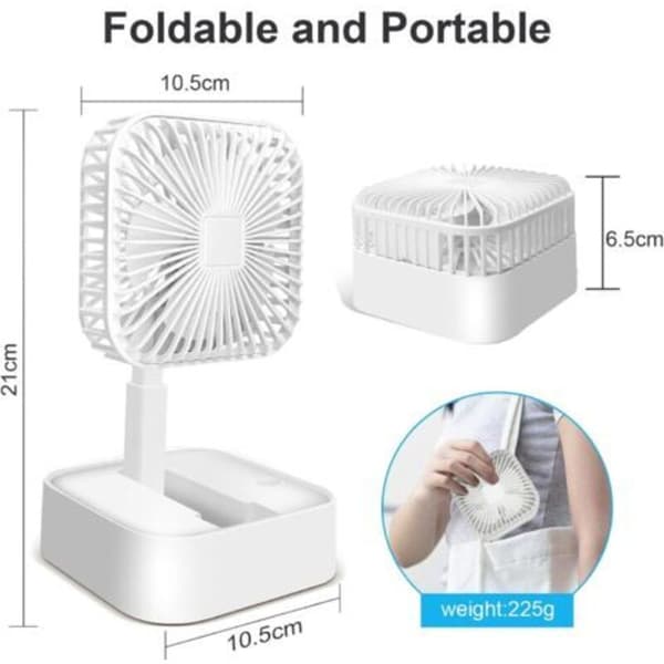 Mini bærbar ventilator. Genopladelig bordventilator. Tre ventilatorhastigheder - hvid.