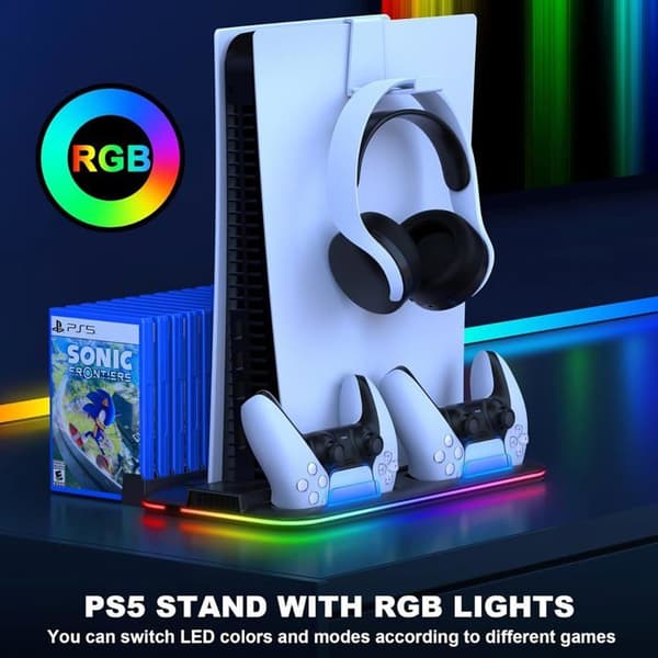 Kølestation til PS5 Pro/PS5 Slim/PS5 med 4 blæserhastigheder, vertikal dockingstation til P5