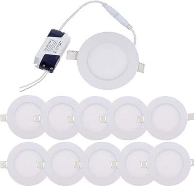 Innfelte LED-spotlights, 10 stk, 3W, Varmhvit 3000K, Ultratynne runde panel innfelte LED-spotlights