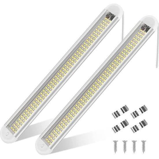 Sæt med 2 12V LED-strips - Indendørs lysskinne - Afbryder - til Autocamper, Campingvogn, Båd, Køkken