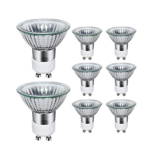 Pakke med 8 GU10 35W halogenpærer, 220V, GU10 halogen spotlys 2800K, varmt lys.
