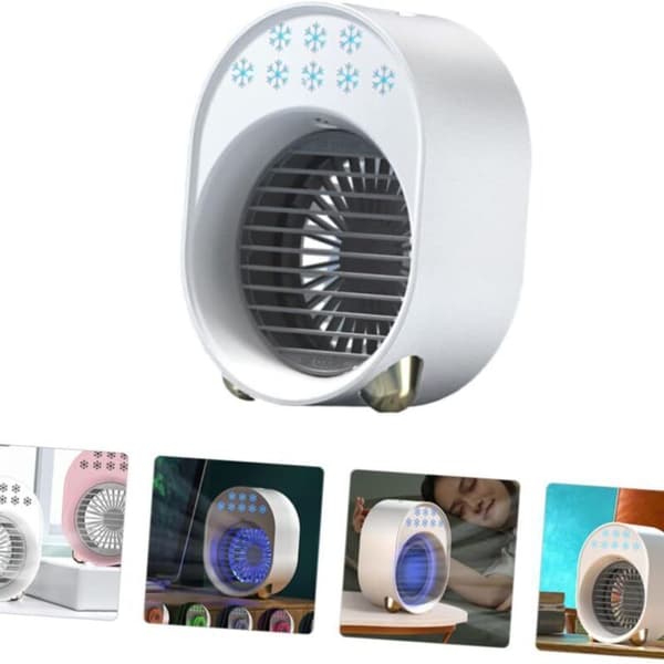 Mini bærbar aircondition. Bærbar aircondition uden udstødning. Stille ventilator - hvid plug-in model.