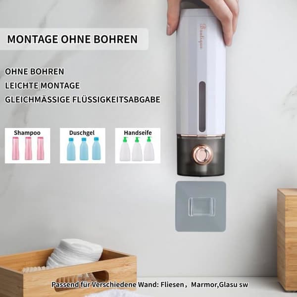 Sett med 2 såpedispensere, veggmontert, ingen boring nødvendig, 450 ml, for vask, baderom, dusjsåpe