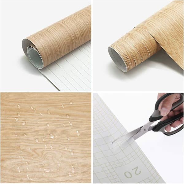 Itseliimautuva PVC-puuefektitapetti 60 x 500 cm - Vedenpitävä beige