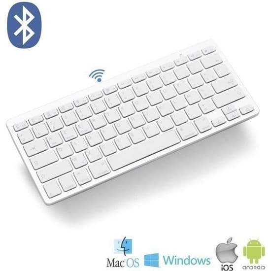 Trådlöst Bluetooth-tangentbord, AZERTY-layout, Mac-kompatibelt, franska, ultratunt, för alla enheter: iOS, iPad, Android, PC - S065E