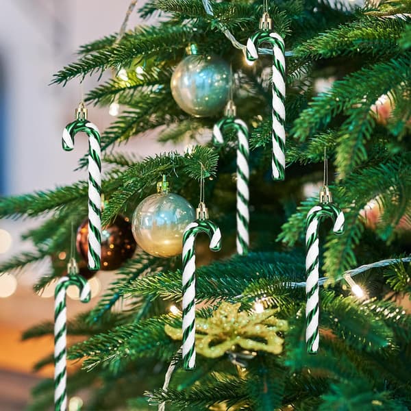 Candy Cane Christmas Tree Ornaments (6-pack) - Festive Holiday Decorations for Home and Tree Green Silver
