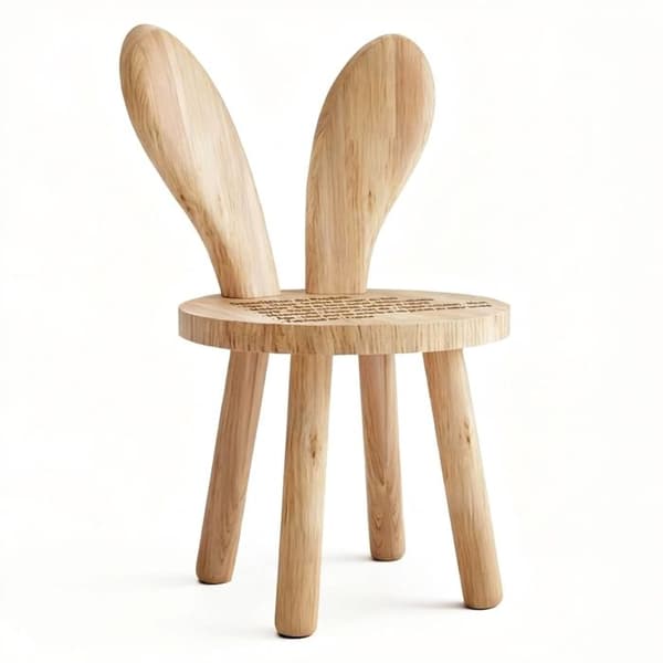 Barnstol i massivt trä med kanindesign - 1,5 till 4 år - Sitthöjd 23,5 cm - Möbel för barnrum