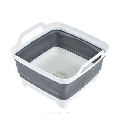 Hopfällbar plastbalja med dräneringsplugg - Vit/Grå - 9 L