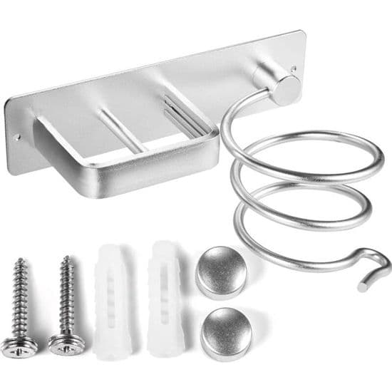 Vægmonteret holder til hårtørrer og glattejern - Aluminium organizer - Kabelstyring - Sølv - 2 års garanti