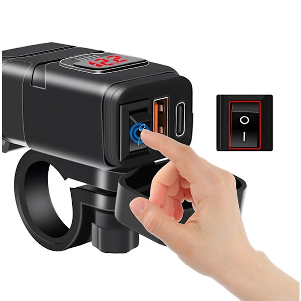 USB-C / USB hurtigoplader til bil og motorcykel Sort