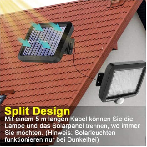 Utomhus LED-strålkastare med solpanel, rörelsesensor och skymningssensor