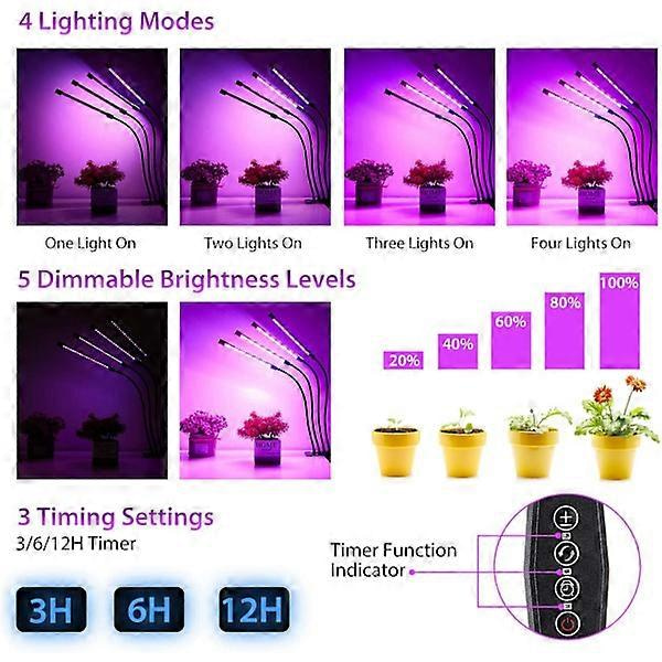 INF Växtlampa / växtbelysning med 4 flexibla LED-rör 1-pack