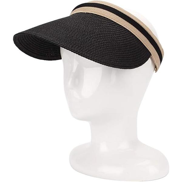 Sommerhat til kvinder, bred skygge, strandstråhat, solhat til kvinder, alsidig solbeskyttelse, sort