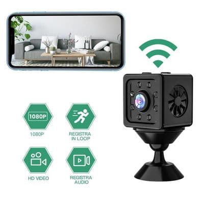 Mini WiFi Säkerhetskamera för inomhusbruk 1080P, Mörkerseende, Rörelsedetektering, Ljud, Enkel installation, Svart