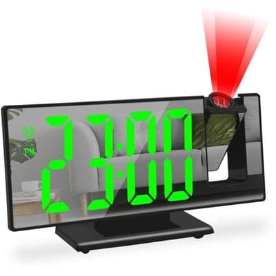 Digitalt Vækkeur - LED Model - 180° Projektion - Spejlskærm - USB & Snooze