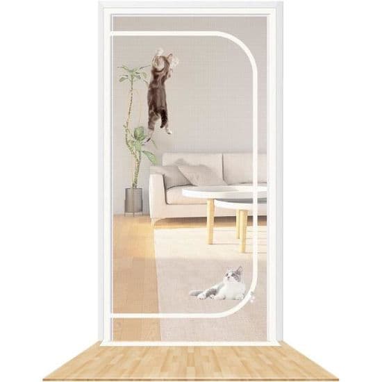 Förstärkt myggnätsdörr 100x210 cm - Husdjurssäker - Vit - Robust