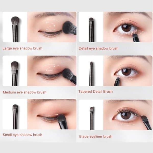 Sæt med øjenmakeupbørster, vinklede børster, præcisionsværktøjer til blending, definering, skygge og konturering.