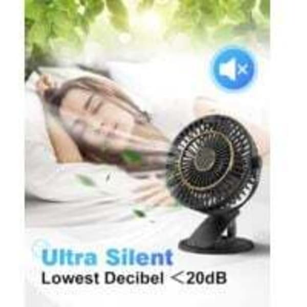 Mini USB genopladelig ventilator, 5 blæserhastigheder, 720° rotation, LCD-skærm, ultra-stille - sort