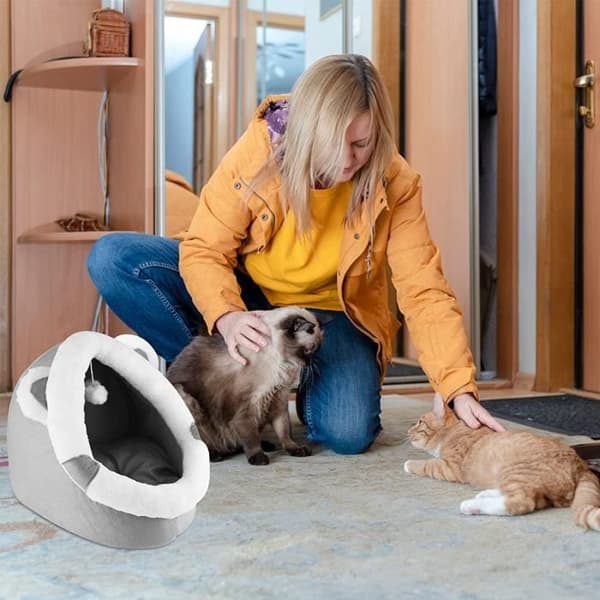 Kattekurv med aftagelig pude - IDEA PETS - Kattehustelt til katte - Grå - Lille - Rund