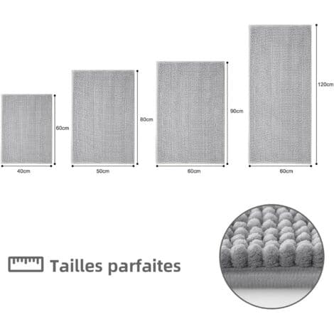 Chenille bademåtte - Skridsikker - Blød - Absorberende - Vaskbar - Til badeværelse - 50 x 80 cm - Lysegrå