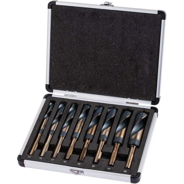 HSS borrset med reducerat skaft, 8 delar, 14-25 mm snabbstålsborrar, 1/2\" skaft