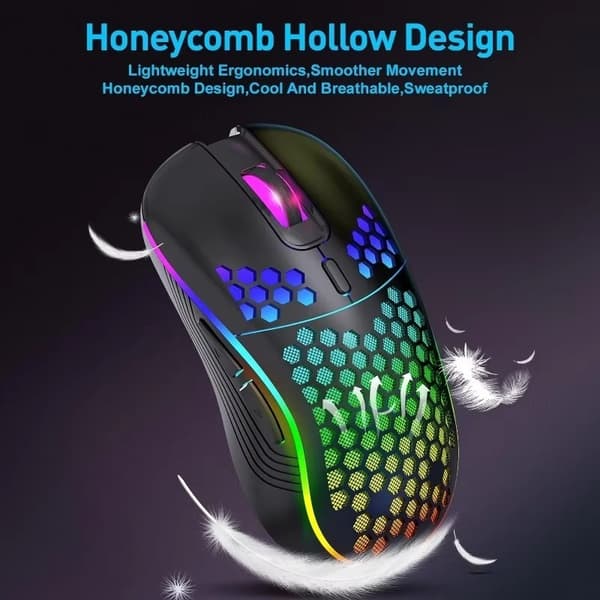 2.4G Wireless Rechargeable Illuminated Mouse - Adjustable DPI, Ergonomic Design, Compatible with Windows & MAC Black Black