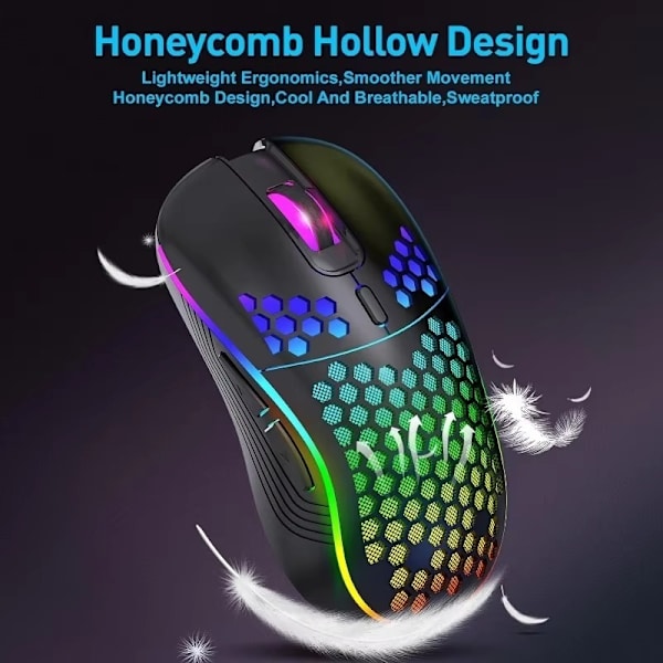 2.4G Wireless Rechargeable Illuminated Mouse - Adjustable DPI, Ergonomic Design, Compatible with Windows & MAC Black White