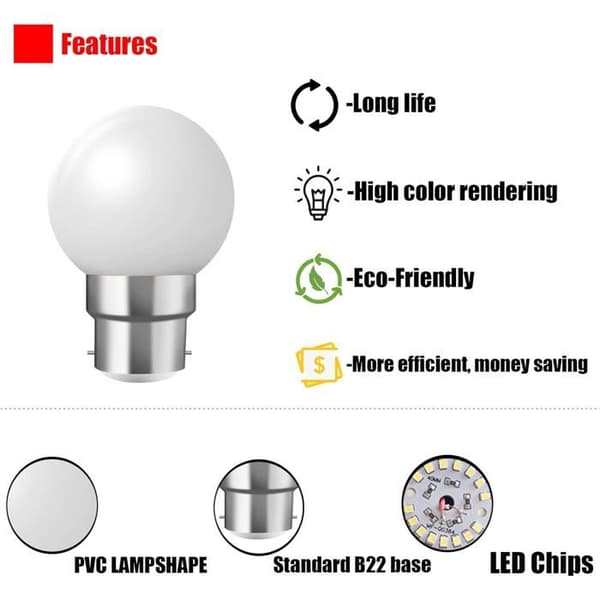 B22 bajonettlampor - Förpackning med 20 2W LED-festoonlampor - varmvit [Energiklass B]