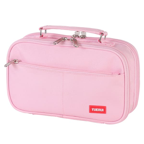 Large Capacity Pencil Case, Canvas Multi-Compartment Pen Bag Pink