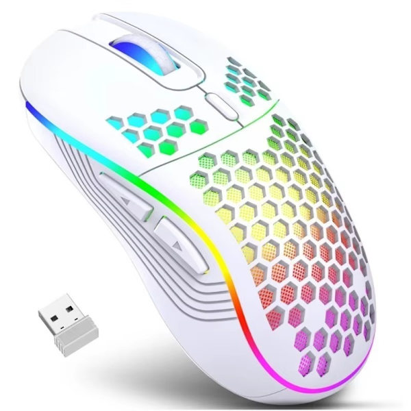2.4G Wireless Rechargeable Illuminated Mouse - Adjustable DPI, Ergonomic Design, Compatible with Windows & MAC Black White