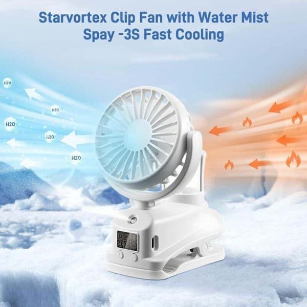 Mini genopladelig bærbar ventilator. Bærbar ventilator med fire hastigheder. USB bærbar ventilator - hvid.