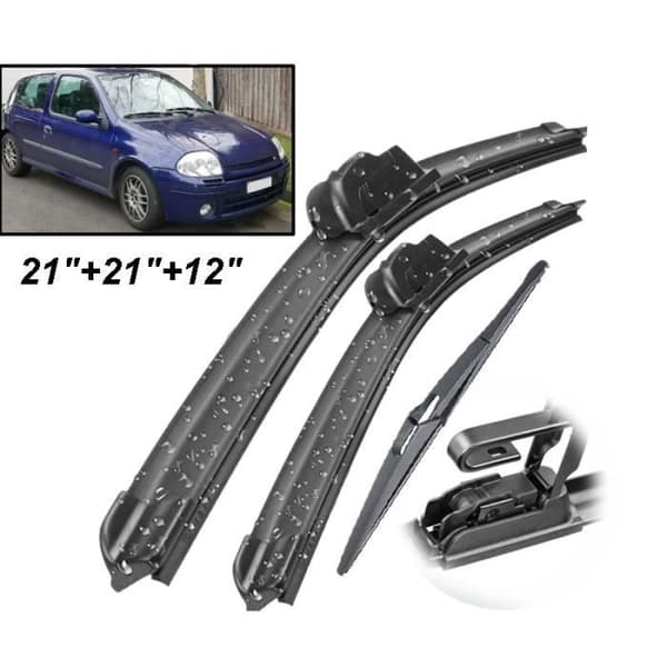 Sæt med 3 viskerblade foran og bagpå til Renault Clio MK2 1998 1999 2000 2001 2002 2003 2004 2005