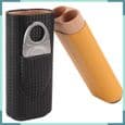 VBESTLIFE Cedertræ Rejse Cigaretuier med Cigarklipper, Sort Læder