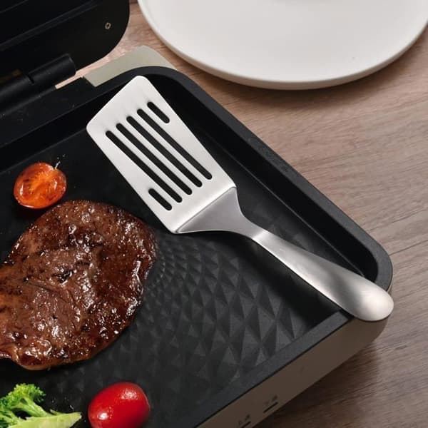 10-tommer metalspatelsæt, SUS304 grillspatel i rustfrit stål, hullet hamburgerpatel