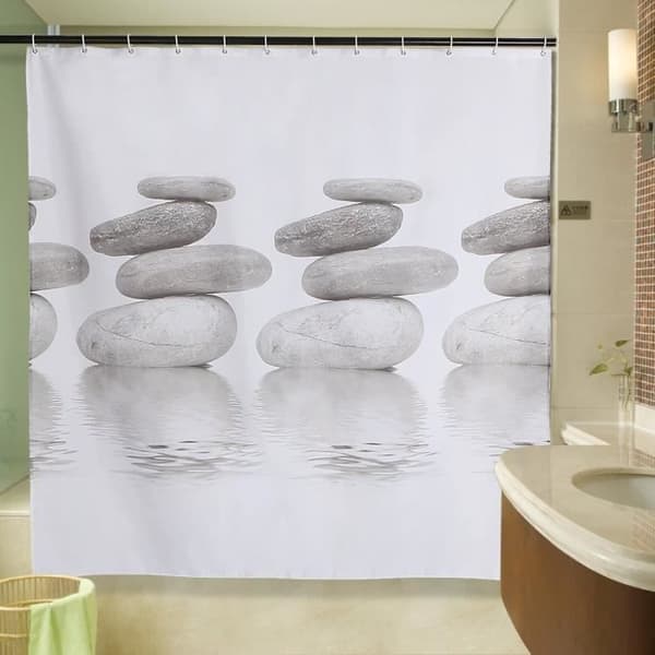 Bruseforhæng - Lifewit - Stenprint - Vandtæt - 180x180cm - 12 Krogringe