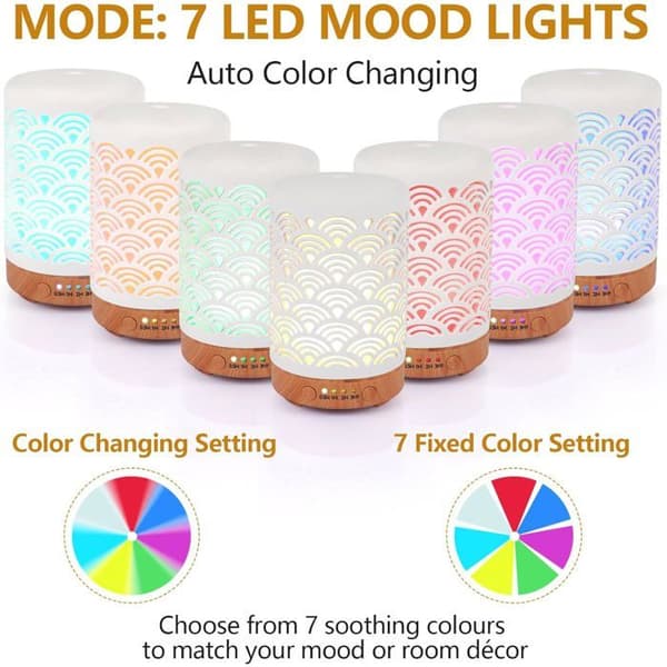 Eterisk Oljediffusor, 100 ml Keramisk Diffusor Luftfuktare, Elektrisk Hemdoftdiffusor med 7 LED-färger