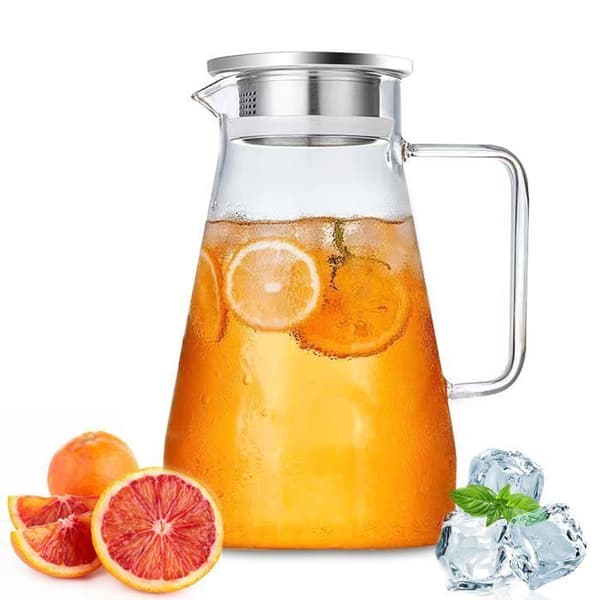 2,3 liters glaskaraff med lock och handtag, transparent kanna för iste/vatten