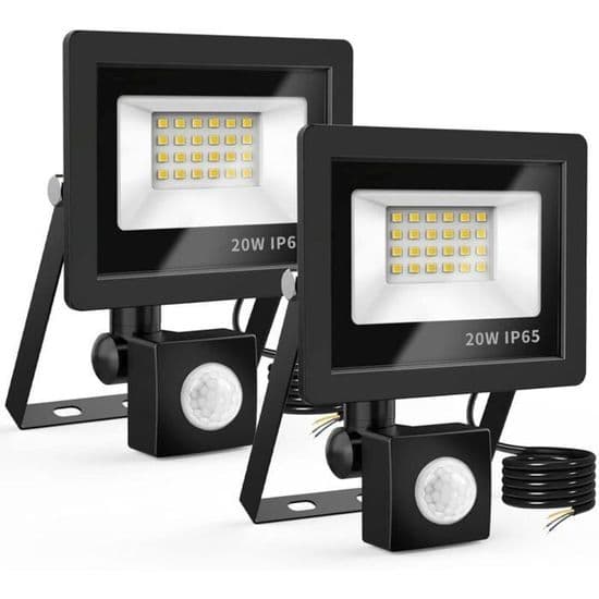 20W Utendørs LED Flomlys (24 LED-er) - Bevegelsessensor - IP65 Vanntett - 6500K (Kald Hvit)