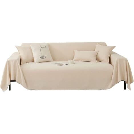 Strækbar Sofabetræk, Sofahåndklæde, Universal Fire Sæsoner Vævet Sofabeskytter til Kæledyr og Børn, 180 x 130 cm - Beige